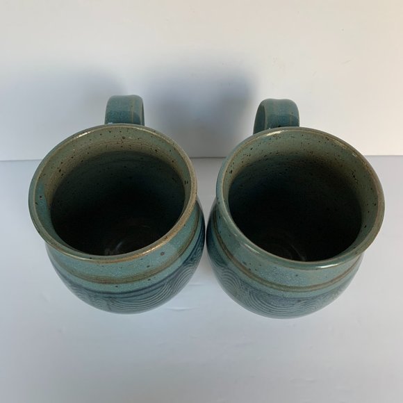 2 Hand Thrown Studio Art Pottery Mugs Blue Artisan Handcrafted Signed - Picture 12 of 13